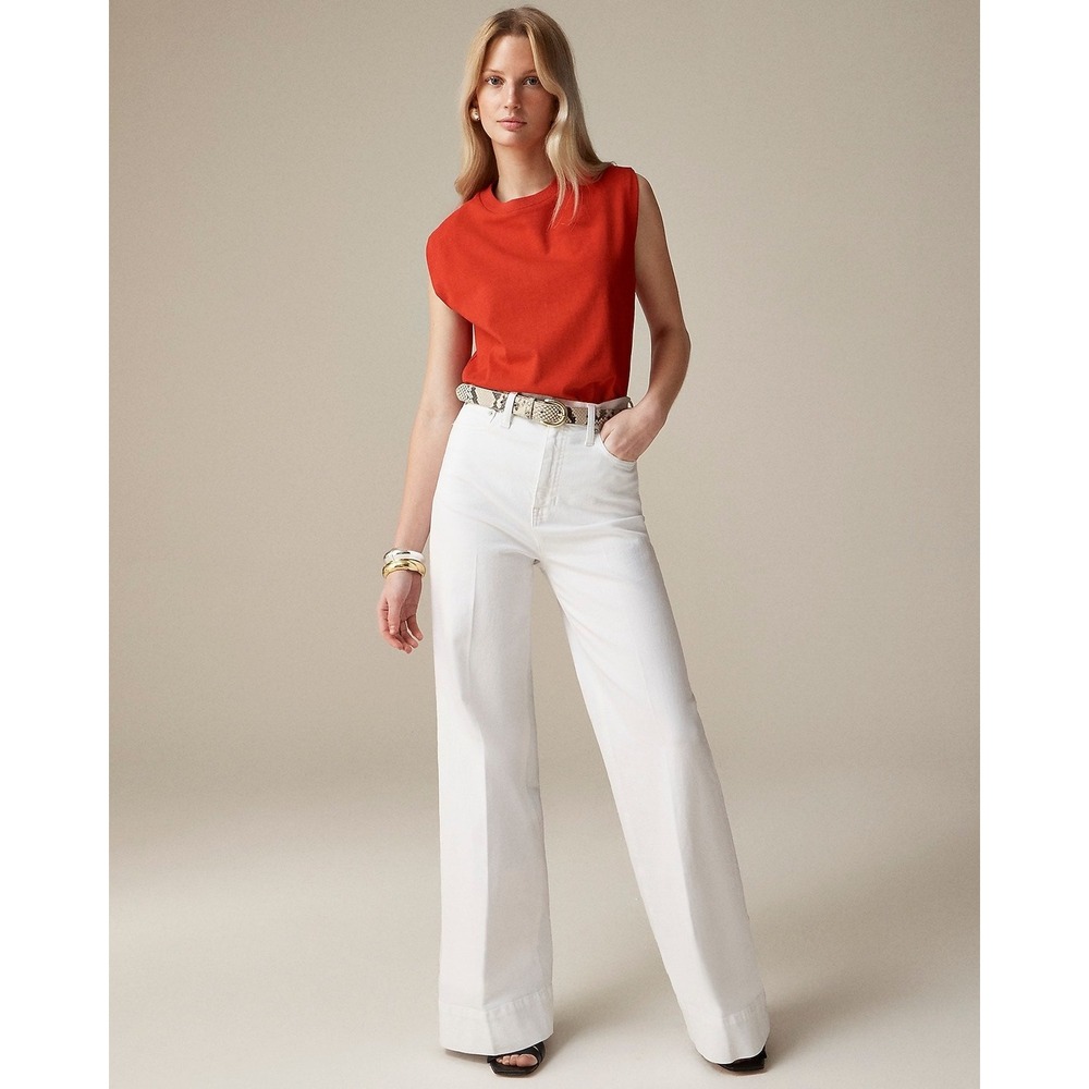 J. Crew Women Cotton Wide Leg Trouser Pants 28 White High Rise Chino Preppy